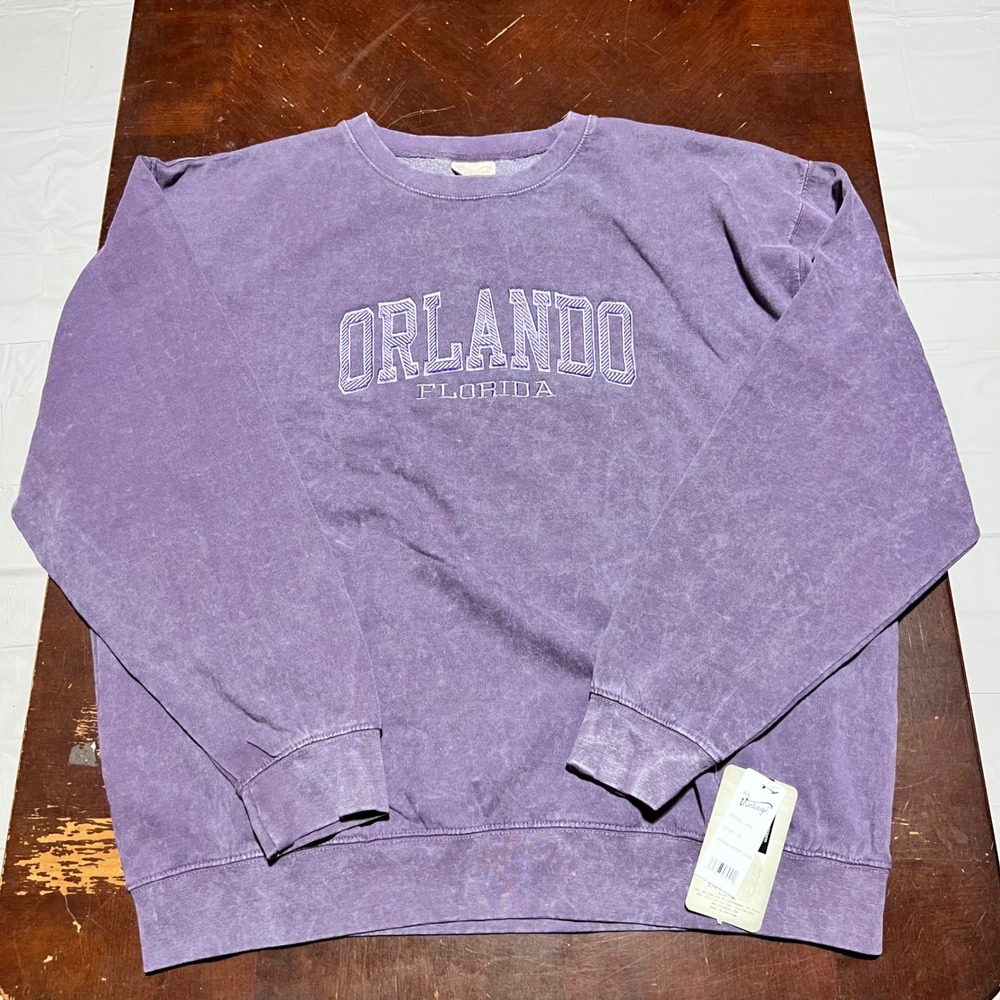 US Vintage 1965 Orlando Florida Sweatshirt XL Misty Plum Acid Wash Souvenir